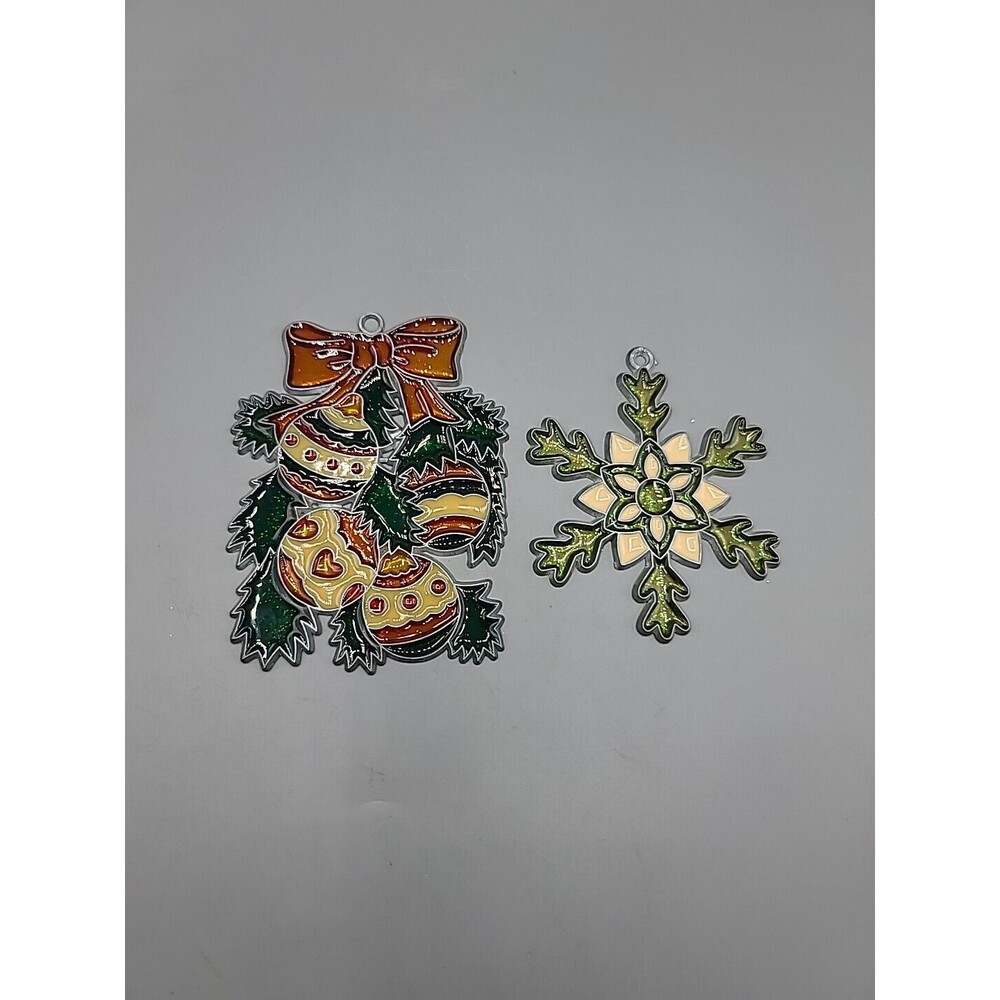 Plastic Faux Stained Glass Christmas Ornament Sun Catcher Lot Of 2
